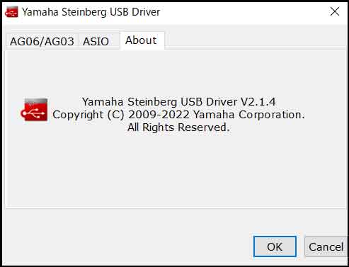 YAMAHA AG03 USBドライバーバージョン確認