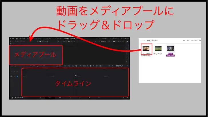 メディアプールに動画をドラッグ＆ドロップ