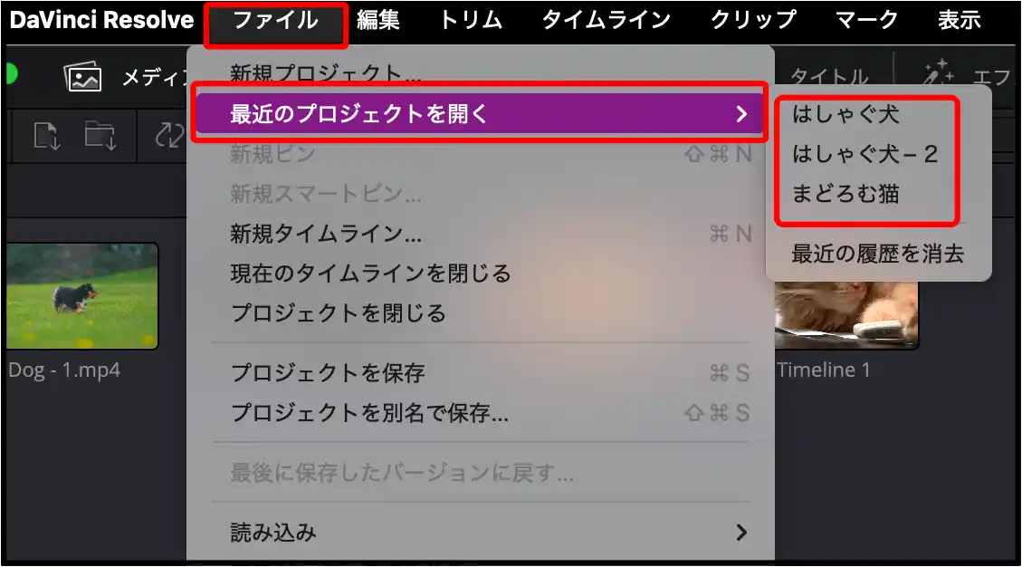 ファイルからのプロジェクトの開き方