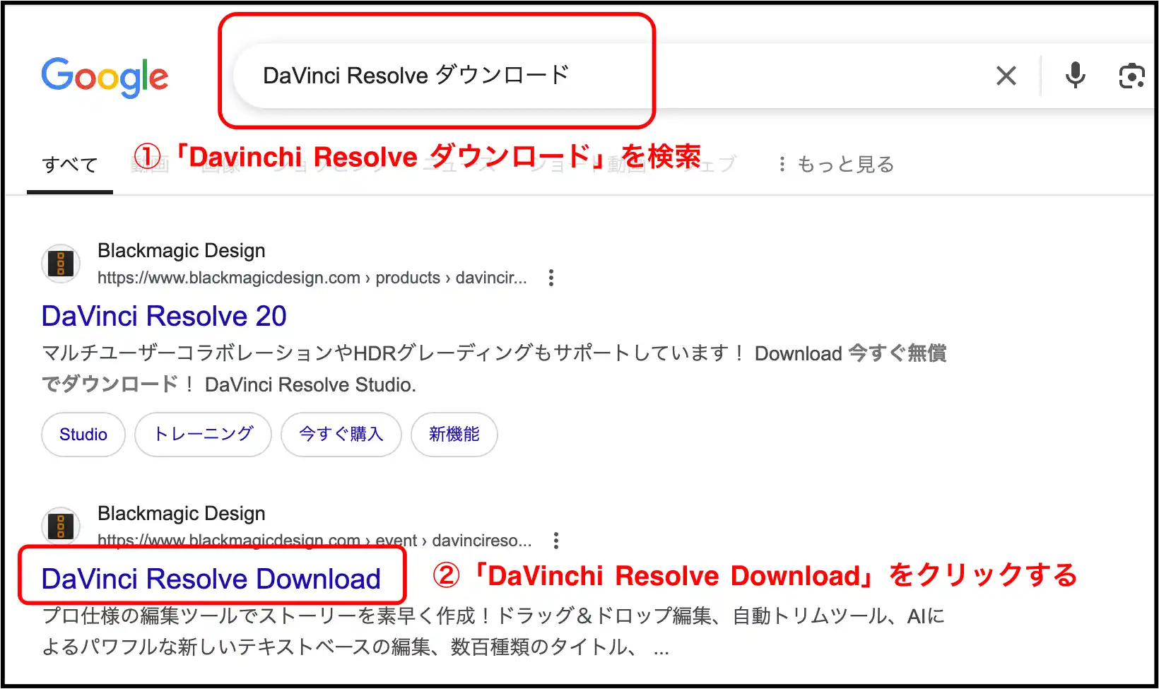 DaVinciインストールサイト画面