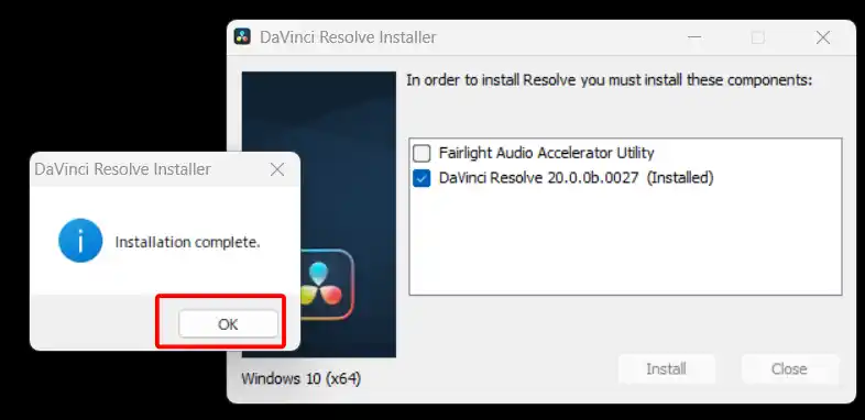 インストール完了ボタン